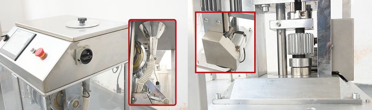 DP series GMP single punch tablet press machine, tablet pressing equipment with feeding hopper