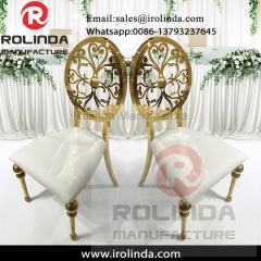 Gold frame back design modern pu leather wedding dining chair