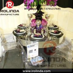 Mirrored glass round shape flower decoration cake dining table