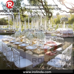 Ceremony stainless steel glass mirrored dining table chair set