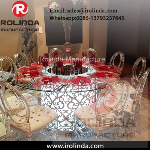 Iron base glass top LED table for wedding and events