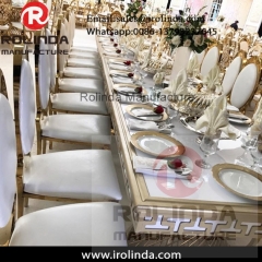 gold stainless steel thick legs metal table and chairs for dining room