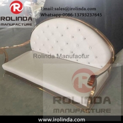 Foshan manufacturer gold stainless steel white synthetic leather long back wedding sofa