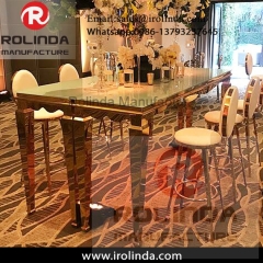 Stainless steel bar furniture height long bar dining table with bar chairs