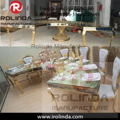 Mirror glass top romantic banquet furniture dining table set modern