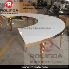 Tempered glass top changing colors square led wedding gold dining table