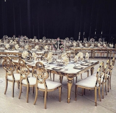 Gold Stainless Steel Flower Back Design Back Flowers Decoration Dining Chair for Wedding Banquet