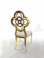 Gold Stainless Steel Flower Back Design Back Flowers Decoration Dining Chair for Wedding Banquet