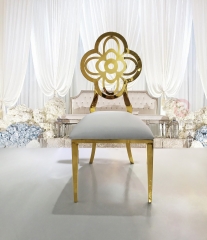 Gold Stainless Steel Flower Back Design Back Flowers Decoration Dining Chair for Wedding Banquet