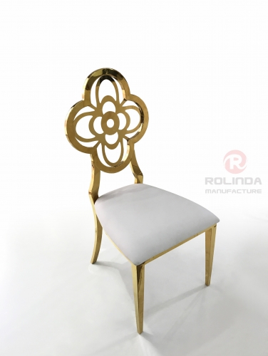 Gold Stainless Steel Flower Back Design Back Flowers Decoration Dining Chair for Wedding Banquet