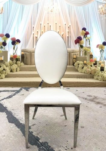 White hotel furniture, stainless steel metal, modern and affordable luxury wedding leather chairs