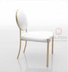 White circular backrest European style Low height white leather gold stainless steel wedding banquet chair