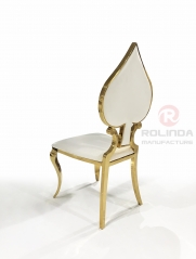 White Spade shaped backrest new white leather gold stainless steel wedding banquet chair