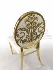 White circular backrest European style engraved new white leather gold stainless steel wedding banquet chair