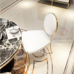 White circular backrest European style Low height white leather gold stainless steel wedding banquet chair