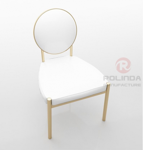 White circular backrest European style Low height white leather gold stainless steel wedding banquet chair