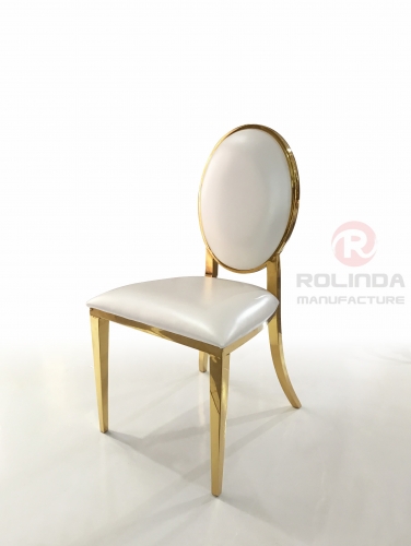 White circular backrest European style engraved new white leather gold stainless steel wedding banquet chair