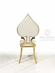 White Spade shaped backrest new white leather gold stainless steel wedding banquet chair