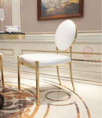 White circular backrest European style Low height white leather gold stainless steel wedding banquet chair