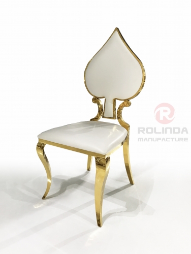 White Spade shaped backrest new white leather gold stainless steel wedding banquet chair