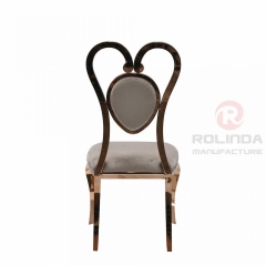 Heart shaped hollow stainless steel chair, white cushion, metal backrest, banquet hall chair for Wedding