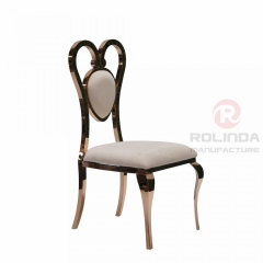 Heart shaped hollow stainless steel chair, white cushion, metal backrest, banquet hall chair for Wedding