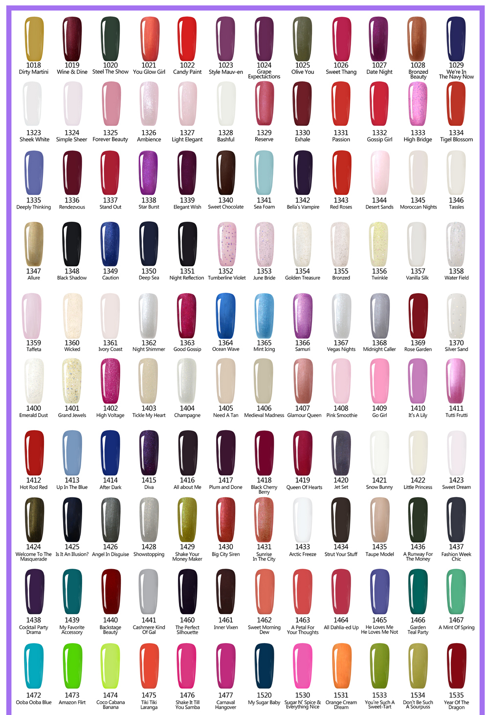 Gelish Shellac Color Chart