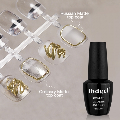 Ibdgel 15ml Russian Matte Top Coat UV Gel Nail Polish Frosted Non Stick Powder Mat Top Coat No Wipe Semi Permanent Seal Gels