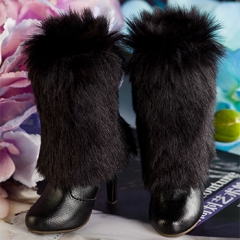 1/3 girl black fluff high boots