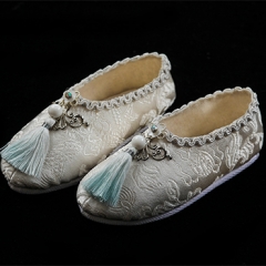 Male White Brocade Tassels Ancient Shoes