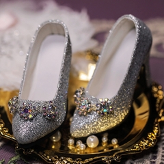1/3 Girl vintage jeweled silver glitter high heel court