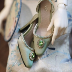 1/3 Embellished open waist satin high heel (Green)