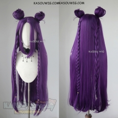 League of Legends KDA Kaisa 90CM long straight purple wig with braids and buns