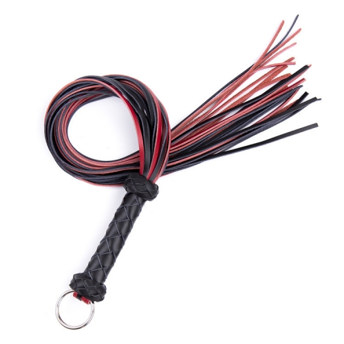 Flogger Genuine Leather Bull Whip Black and Red Tail Whips With Soft Braided Handle