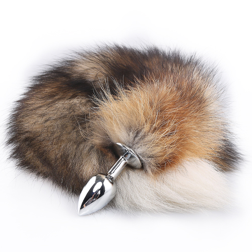Genuine fur fox tail metal butt plug