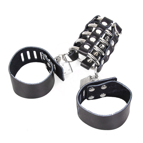 Metal 5 Ring BDSM Gates of Hell Cock Harness Chastity Device Genuine Leather