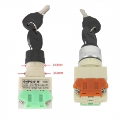 key switch, Onpow, Y090-11Y/21, Φ22mm