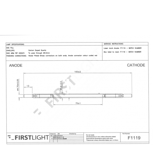 UK Firstlight, F1119, equivalent with NL7387 OD6mm*AL75mm*OL138*165mm