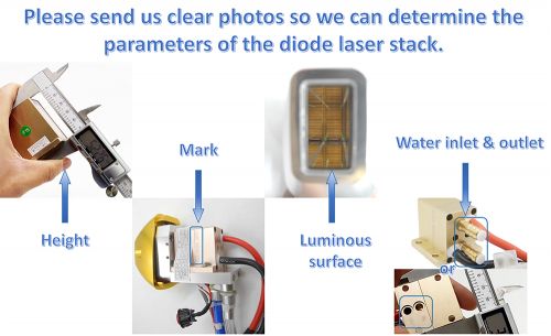 How to confirm laser stack parameters? Diode laser stack laser module laser transmitter for hair removal Handle repair, machine repair
