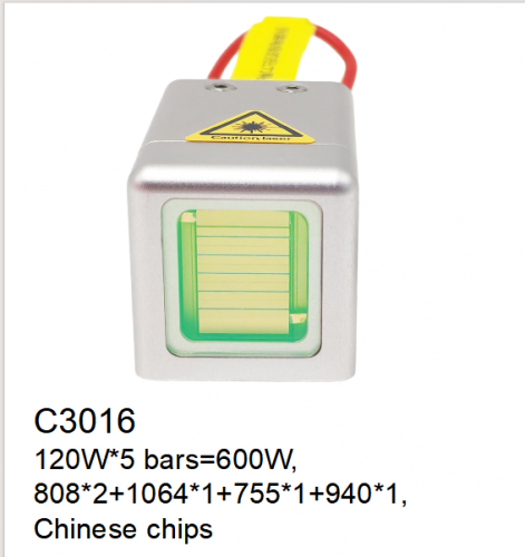 C3016 HD diode laser stack 5 bars 600W 808nm 1064nm 755nm 940nm Chinese chips ADSS