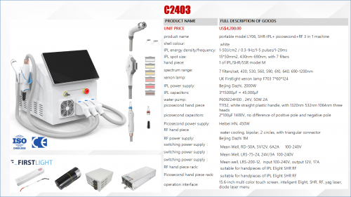 C2403 portable model LY06 SHR-IPL+ picosecond+RF 3 in 1 machine