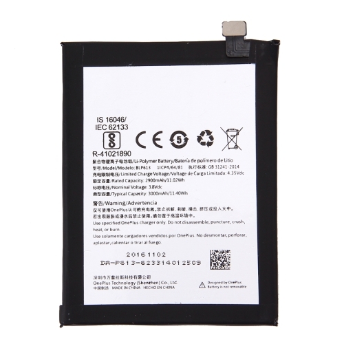 for OnePlus 3 (A3000 Version) 2900mAh Rechargeable Li-Polymer Battery