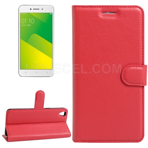 OPPO A37 Litchi Texture Horizontal Flip Leather Case with Holder & Card Slots & Wallet(Red)