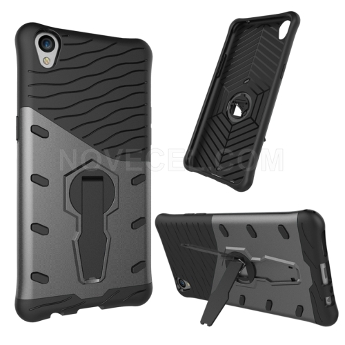 OPPO R9 & F1 Plus Shock-Resistant 360 Degree Spin Tough Armor TPU + PC Combination Case with Holder (Black)