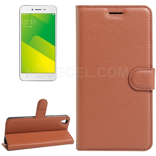 OPPO A37 Litchi Texture Horizontal Flip Leather Case with Holder & Card Slots & Wallet(Brown)