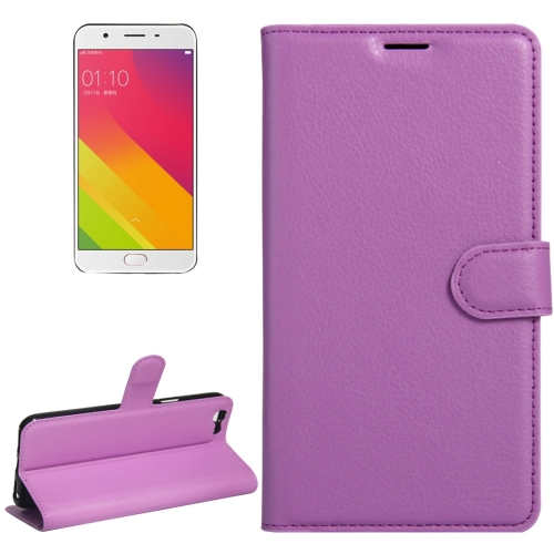 OPPO A59 Litchi Texture Horizontal Flip Leather Case with Holder & Card Slots & Wallet(Purple)