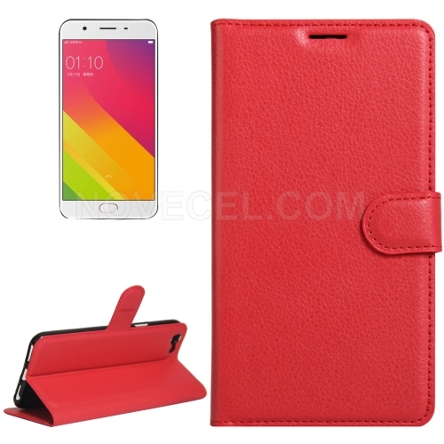 OPPO A59 Litchi Texture Horizontal Flip Leather Case with Holder & Card Slots & Wallet(Red)