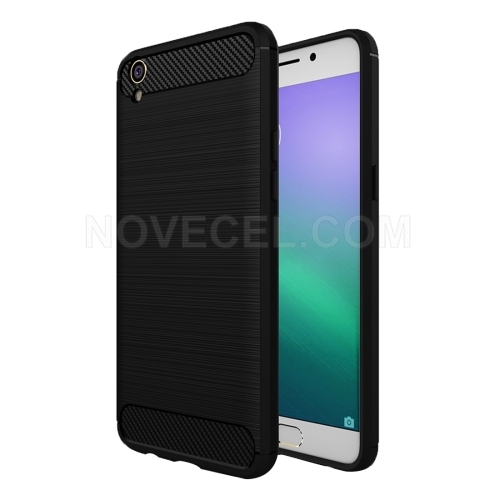 OPPO R9 Plus Brushed Texture Fiber TPU Rugged Armor Protective Case(Black)