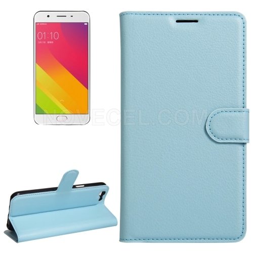 OPPO A59 Litchi Texture Horizontal Flip Leather Case with Holder & Card Slots & Wallet(Blue)