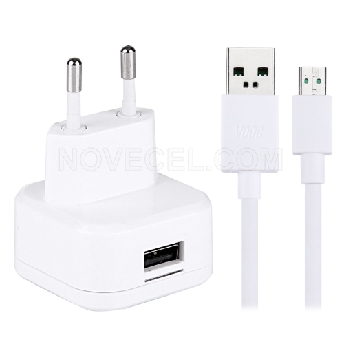 1-Port High Compatibility USB Charger with Original OPPO Fast Charging Micro USB Cable for OPPO R9 Plus / R7 Plus / N3 / R5 / U3 / R7S Phone, EU Plug&